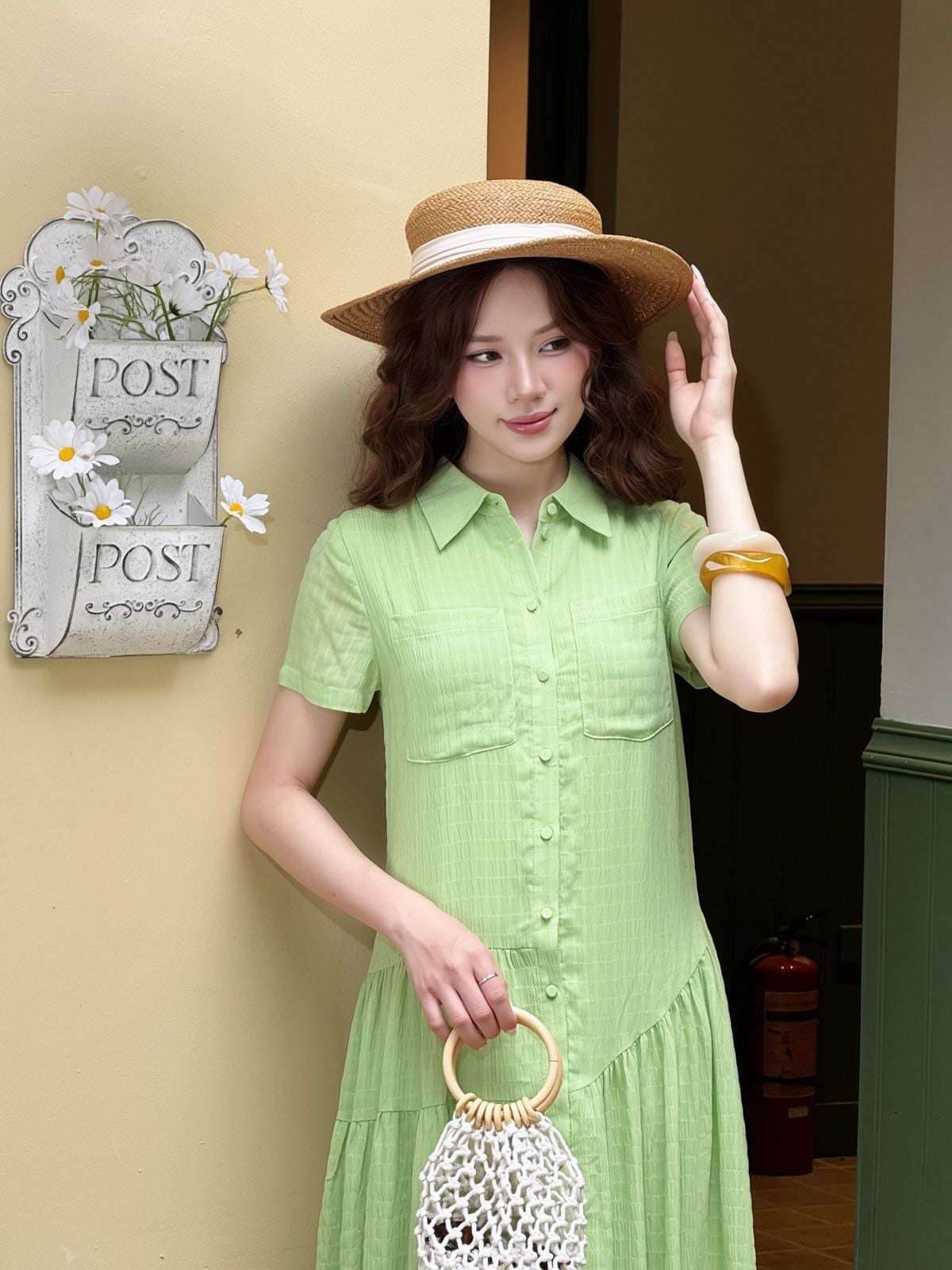 FDC34192 - tỷ lệ kèo 8899 vải chiffon xốp dáng suông cổ đức tay ngắn thân váy xếp nhún tạo xoè cài khuy thân trước - tỷ lệ kèo 8899