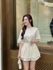 BAS73604 - Áo sơ mi kiểu vải thô dáng suông cổ tròn tay phồng thời trang - JAN.