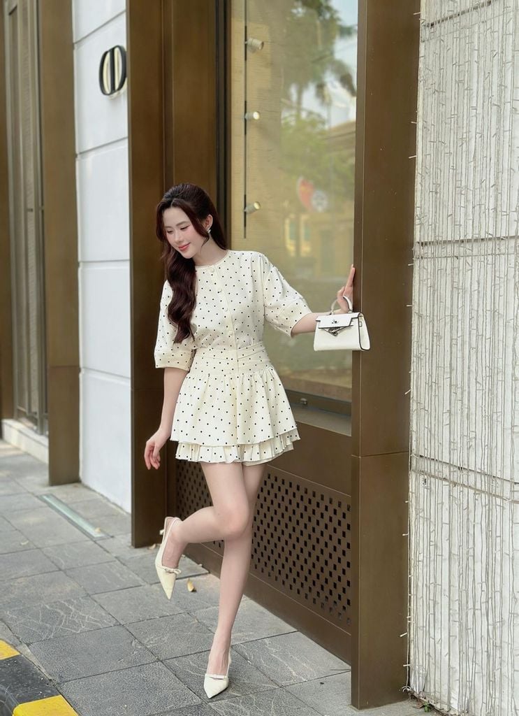 BQN73604 - Quần short vải thô dáng A cạp cao thân váy xếp ly bung hai tầng tạo xoè - JAN.