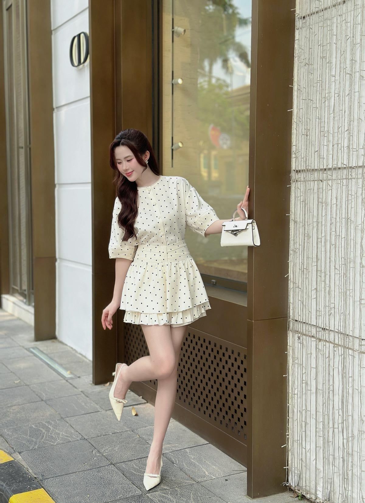 BQN73604 - Quần short vải thô dáng A cạp cao thân váy xếp ly bung hai tầng tạo xoè - JAN.
