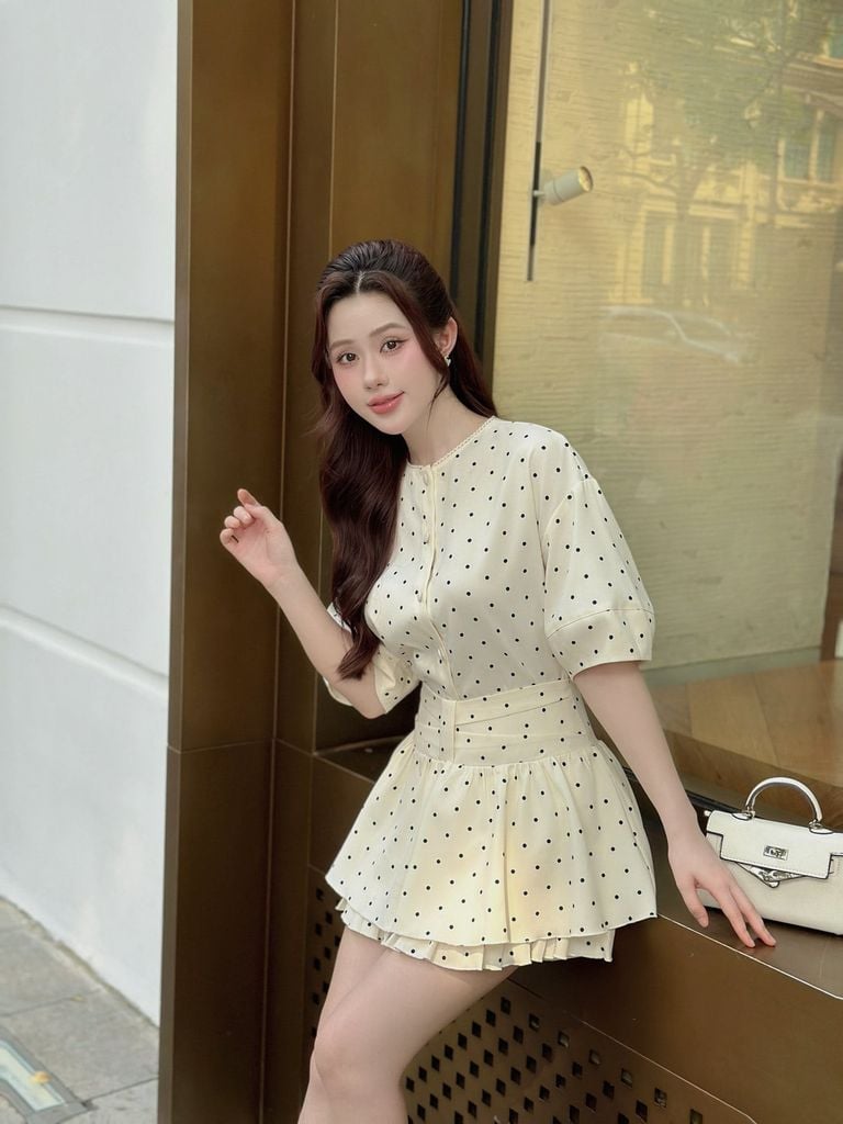 BQN73604 - Quần short vải thô dáng A cạp cao thân váy xếp ly bung hai tầng tạo xoè - JAN.