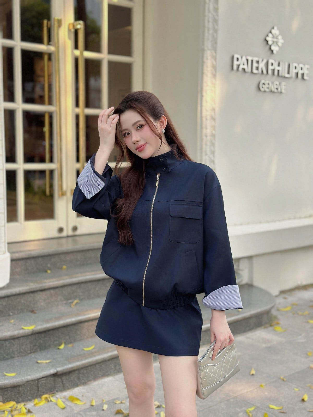 BJN93719 - Chân váy ngắn vải demin dáng chữ A cạp cao khoá thân sau - JAN.