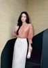 FAS54101 - Áo sơ mi công sở vải tơ đính hoa 3D tạo kiểu cổ tròn tay dài phối măng sec thời trang - PANTIO