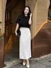 BAS13381 - Áo sơ mi kiểu công sở vải ren hoa dáng croptop cổ tròn tay ngắn thân áo đính nơ tạo kiểu khoá bên hông - PANTIO