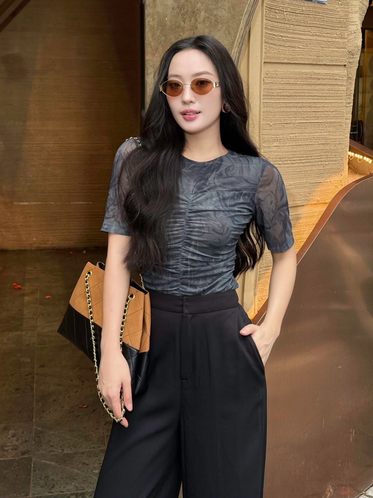 FAT3471 - Áo thun dệt kim vải lưới dáng ôm cổ tròn tay ngắn thời trang - PANTIO