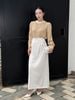 FAS73813 - Áo sơ mi công sở vải lụa tằm dáng suông cổ tròn nhún đính ngọc tạo kiểu tay dài phối măng séc - PANTIO