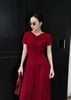 FDD3180 - Đầm dệt kim vải len co giãn dáng ôm cổ xẻ V tay ngắn ngực phối nhún tạo kiểu - PANTIO
