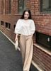 FAS34006 - Áo sơ mi công sở vải thô kate dáng croptop tay lửng ngực áo hoạ tiết thời trang - PANTIO