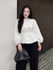FAS54069 - Áo sơ mi dạo phố vải thô kate dáng peplum cổ tròn tay phồng dài eo phối chun ôm thời trang - PANTIO