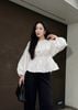FAS54069 - Áo sơ mi dạo phố vải thô kate dáng peplum cổ tròn tay phồng dài eo phối chun ôm thời trang - PANTIO