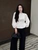 FAS54069 - Áo sơ mi dạo phố vải thô kate dáng peplum cổ tròn tay phồng dài eo phối chun ôm thời trang - PANTIO