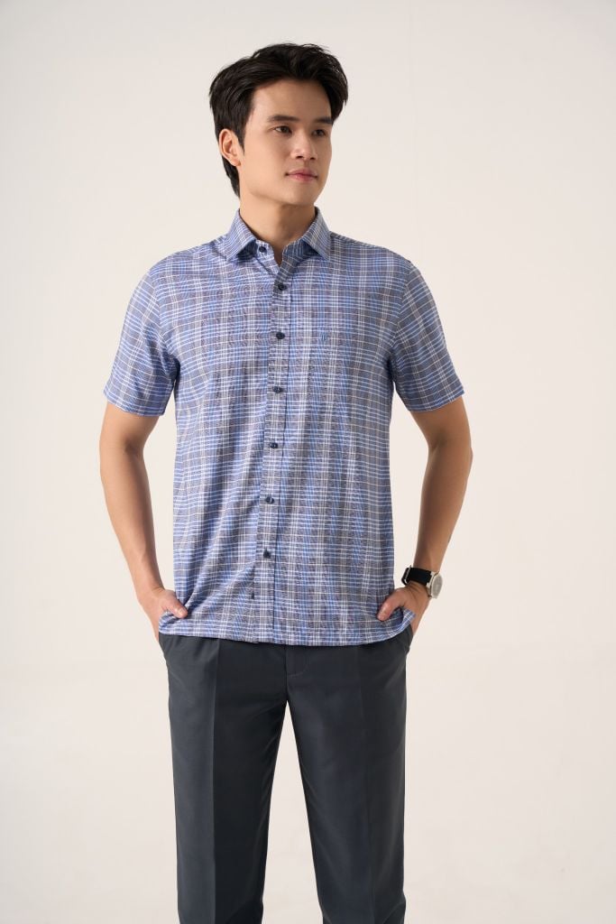 Sơ mi nam cộc tay May 10 form RegularFit mã 010125035GB AK507