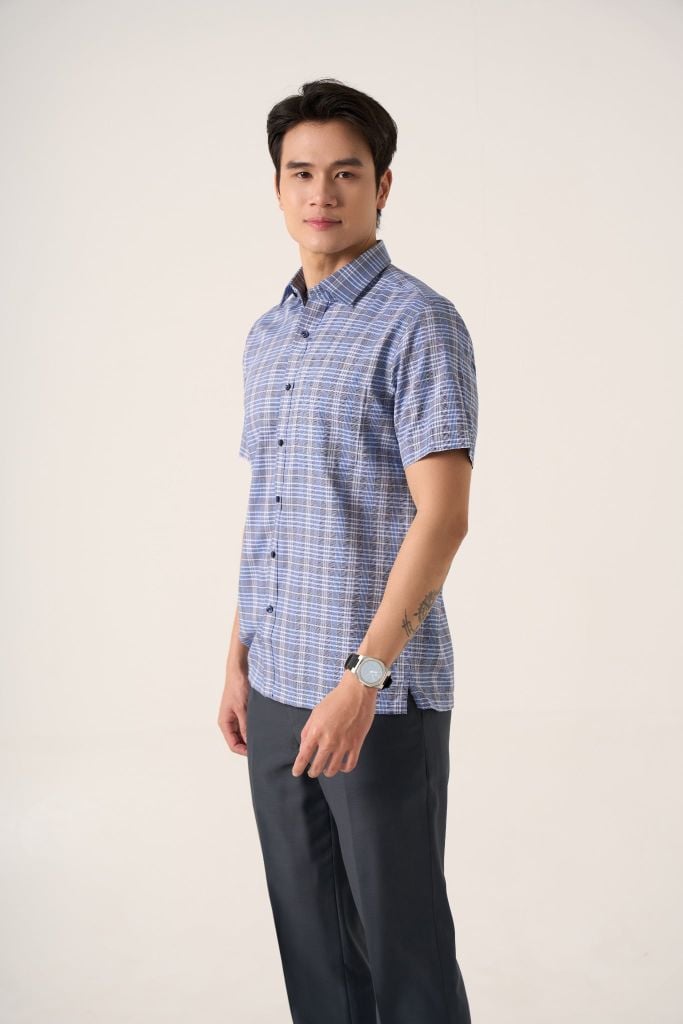 Sơ mi nam cộc tay May 10 form RegularFit mã 010125035GB AK507