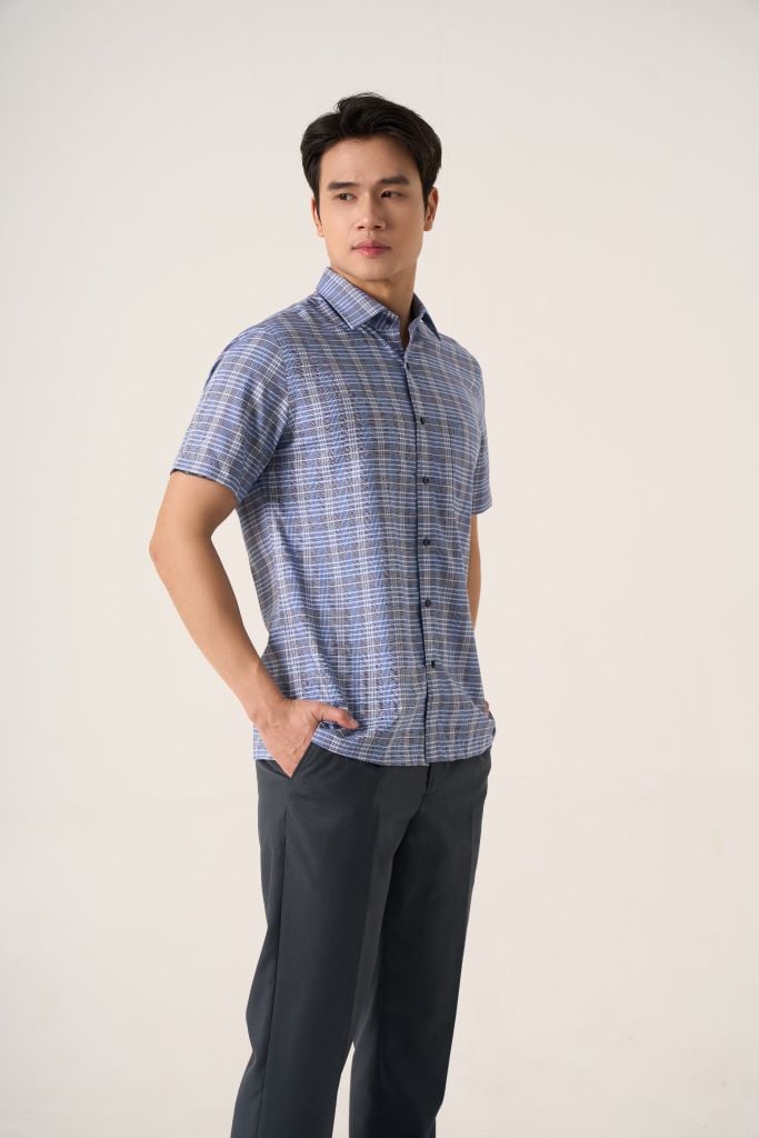Sơ mi nam cộc tay May 10 form RegularFit mã 010125035GB AK507