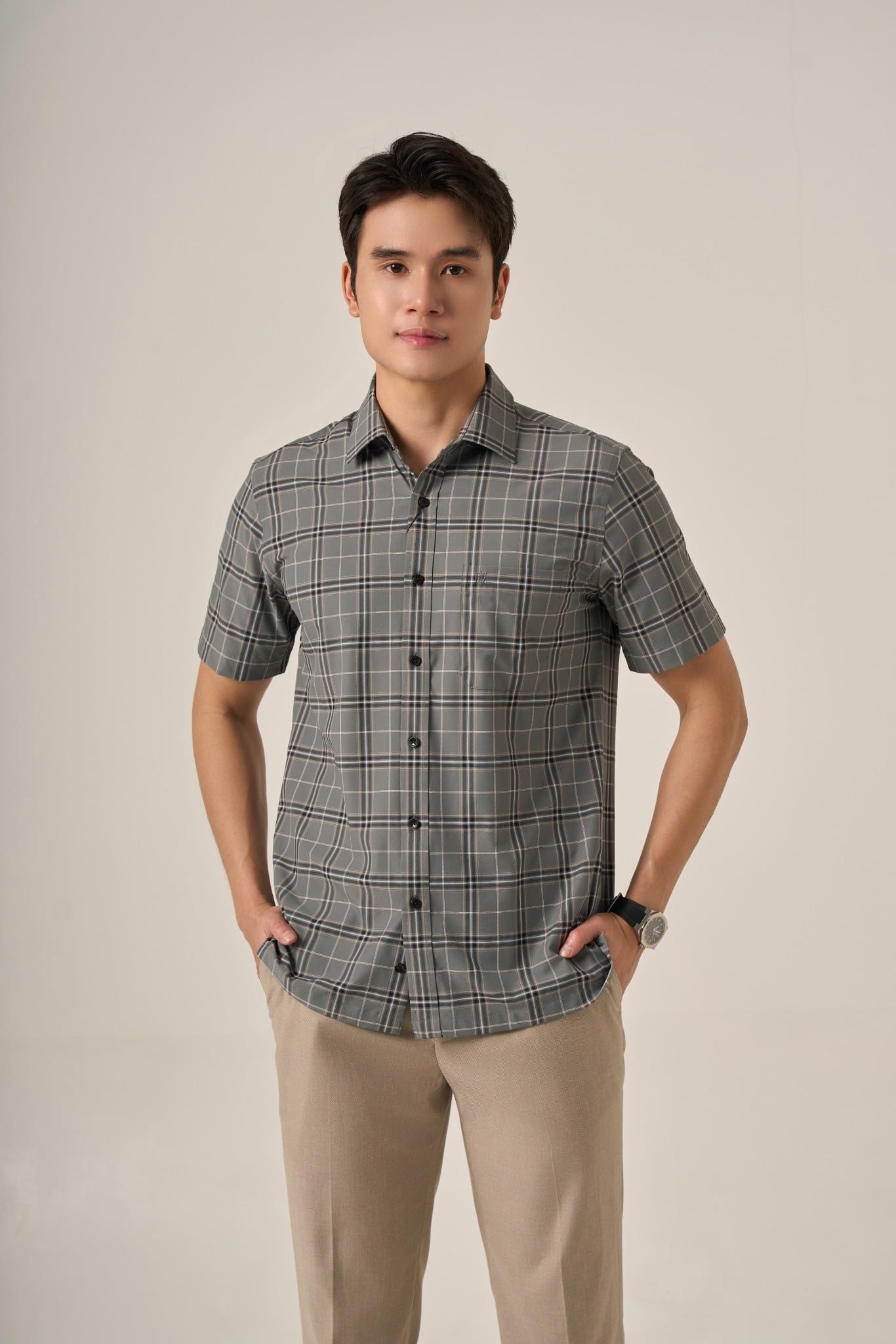 Sơ mi nam cộc tay GrusZ form RegularFit mã 010125041GZGB AK637