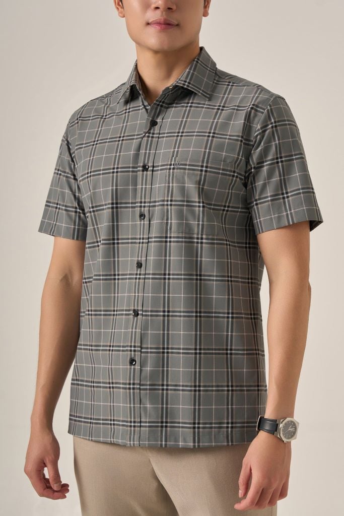 Sơ mi nam cộc tay GrusZ form RegularFit mã 010125041GZGB AK637