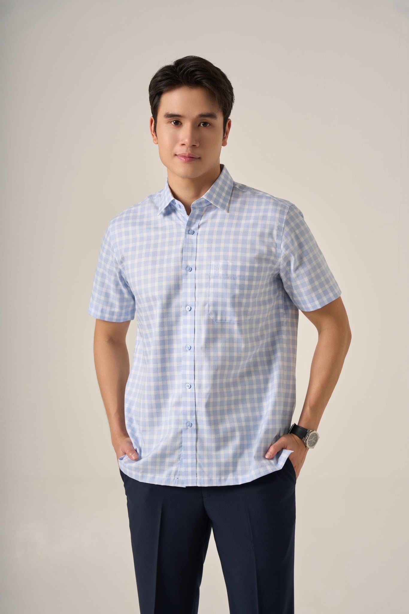 Sơ mi nam cộc tay GrusZ form RegularFit mã 010125053GZGB AK645