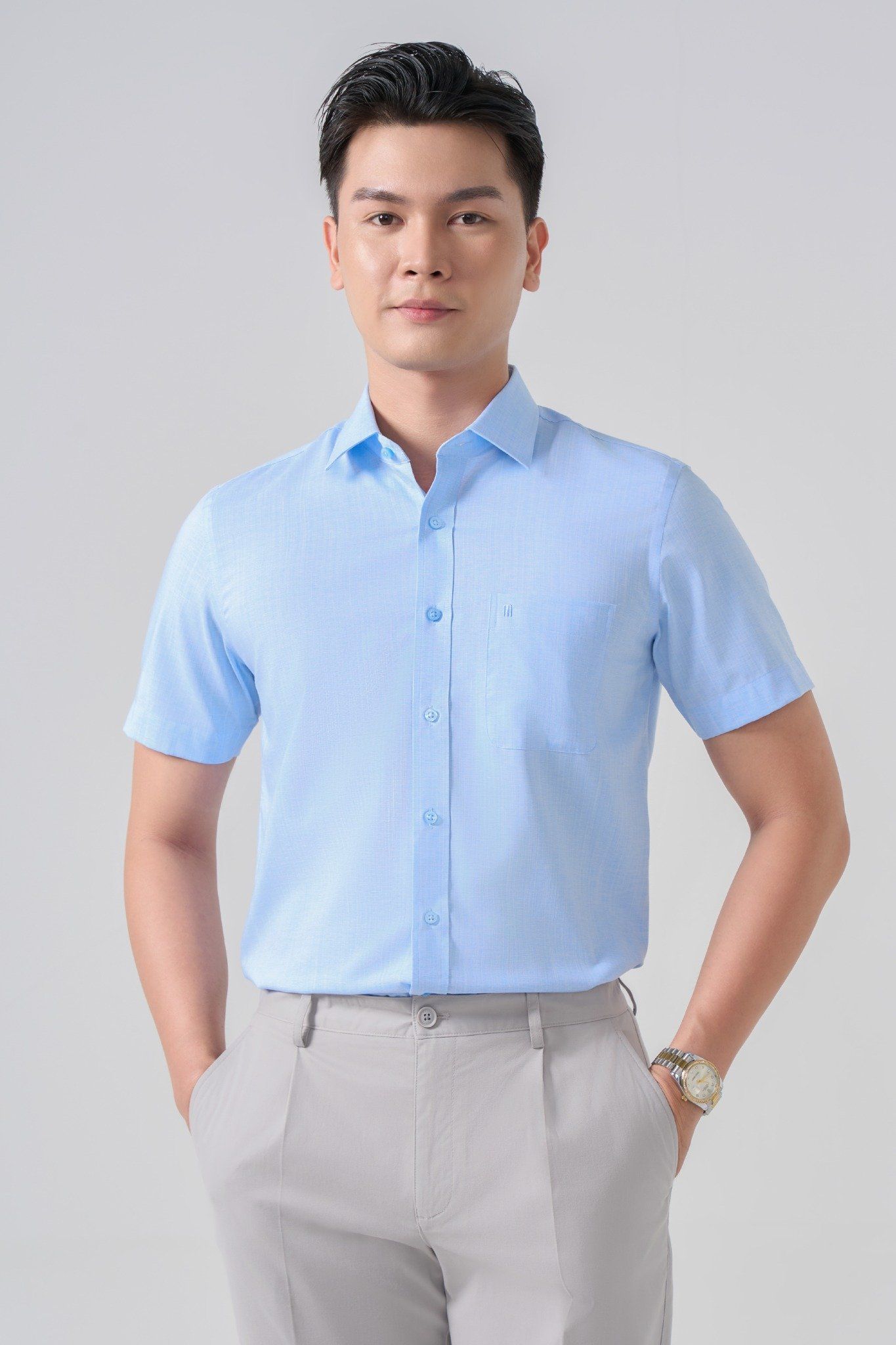 Sơ mi nam cộc tay May 10 form RegularFit mã 010125092GB AM097