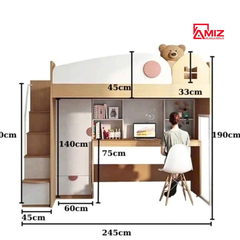Giường tầng trẻ em thông minh kèm bàn học và tủ quần áo Amiz- GT002