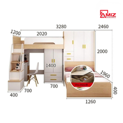 Combo Giường Tầng Kèm Tủ Áo Bàn Học GT-889