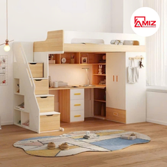 Giường tầng trẻ em kết hợp tủ quần áo và bàn học thông minh Amiz - GT016