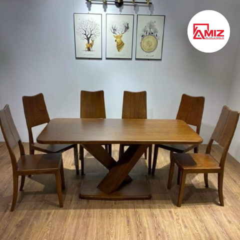 BỘ BÀN ĂN GỖ SỒI CHÂN XOẮN - BACX03