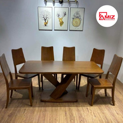 BỘ BÀN ĂN GỖ SỒI CHÂN XOẮN - BACX03