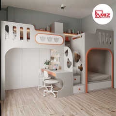 Giường tầng trẻ em thông minh kèm bàn học và tủ áo Amiz - GT011