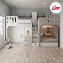 Giường tầng trẻ em thông minh kèm bàn học và tủ áo Amiz - GT011