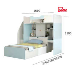 Giường tầng trẻ em thông minh kèm bàn học và tủ sách Amiz - GT006