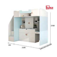 Giường tầng trẻ em thông minh kèm bàn học và tủ sách Amiz - GT006