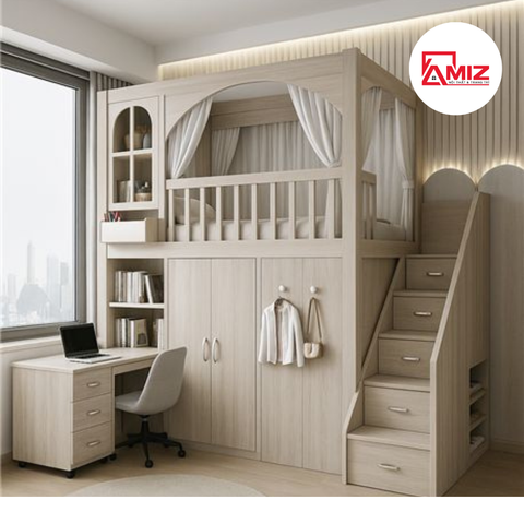 Giường tầng kèm Tủ Áo, Bàn học  Amiz - GT015