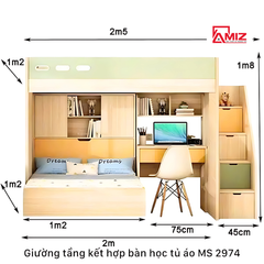 Giường Tầng Orange Kết Hợp Bàn Học -Tủ Áo GT974