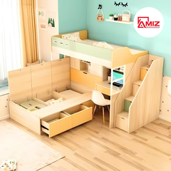 Giường Tầng Orange Kết Hợp Bàn Học -Tủ Áo GT974