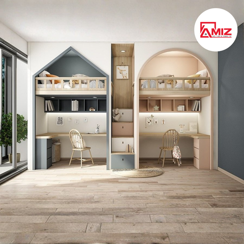 Giường Tầng Đôi Kết Hợp Bàn Học Cho Bé AMIZ GT010