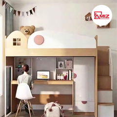 Giường tầng trẻ em thông minh kèm bàn học và tủ quần áo Amiz- GT002