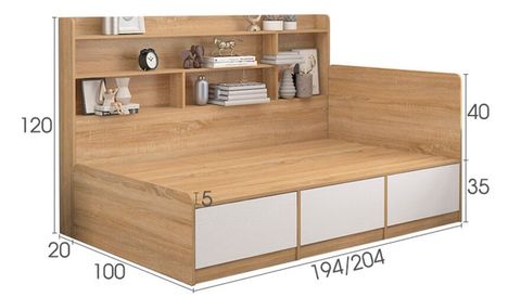 Giường ngủ hiện đại bằng gỗ thiết kế liền giá trưng bày AMIZ-005