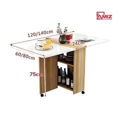Bàn ăn thông minh xếp gọn có bánh xe không kèm ghế AMIZ NỘI THẤT & TRANG TRÍ - BAX01