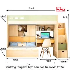 Giường Tầng Orange Kết Hợp Bàn Học -Tủ Áo, AMIZ NỘI THẤT & TRANG TRÍ GT974