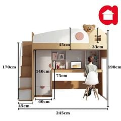 Giường tầng trẻ em thông minh kèm bàn học và tủ quần áo Amiz- GT002