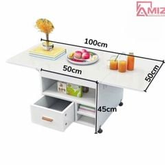 Bàn ăn thông minh xếp gọn có bánh xe không kèm ghế Amiz - BAX04