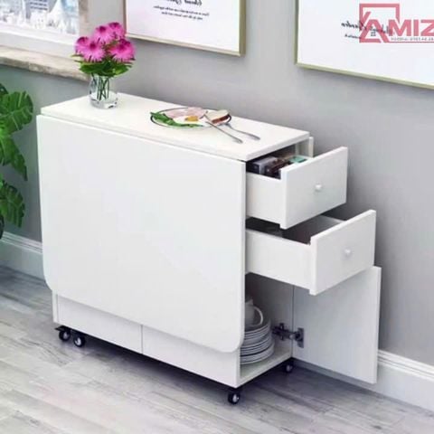 Bàn ăn thông minh xếp gọn có bánh xe không kèm ghế Amiz - BAX02