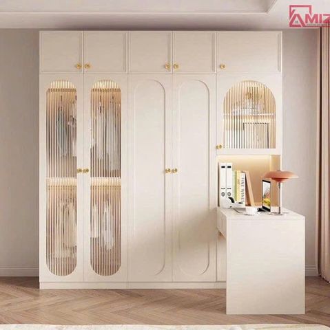 Combo tủ gỗ mdf cánh nhôm kính treo quần áo AMZI-018