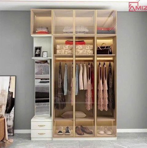 Tủ áo cánh kính khung nhôm hiện đại AMIZ-006