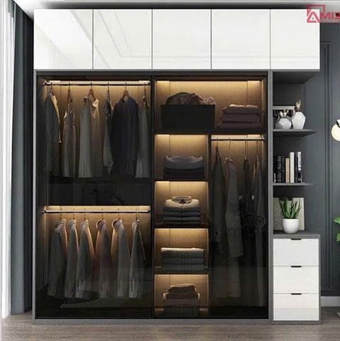 Tủ áo gỗ MDF cánh kính cường lực AMIZ-007