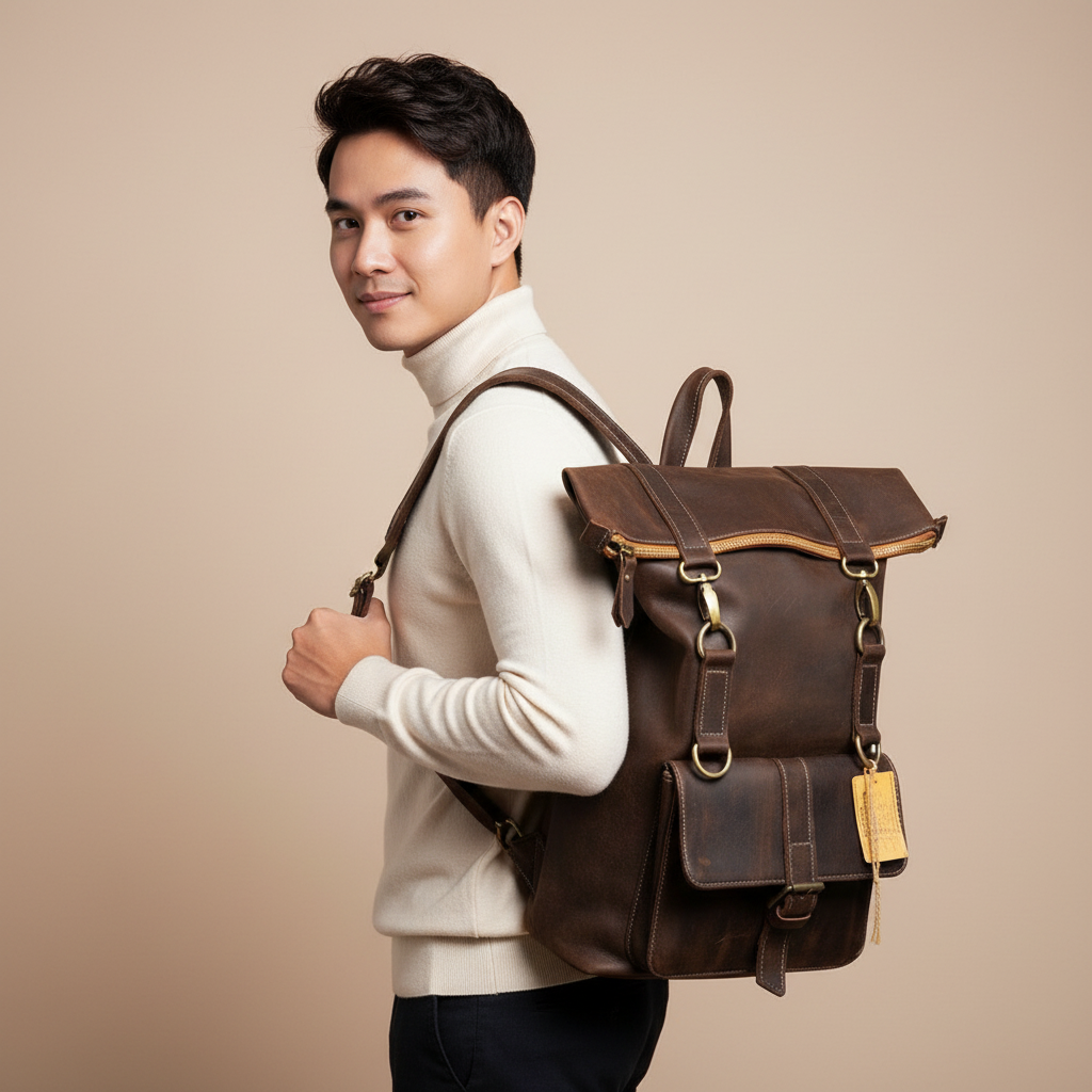  Balo Da Bò Sáp HANDMADE Chứa Laptop Đa Chức Năng TUDA BPL417 