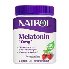 Kẹo dẻo vị dâu hỗ trợ ngủ ngon Natrol Melatonin 10mg Sleep của Mỹ 90 viên