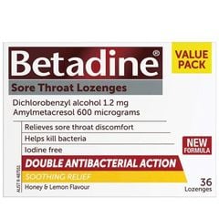 Viên ngậm vị mật ong chanh Betadine Sore Throat Lozenges của Úc 36 viên