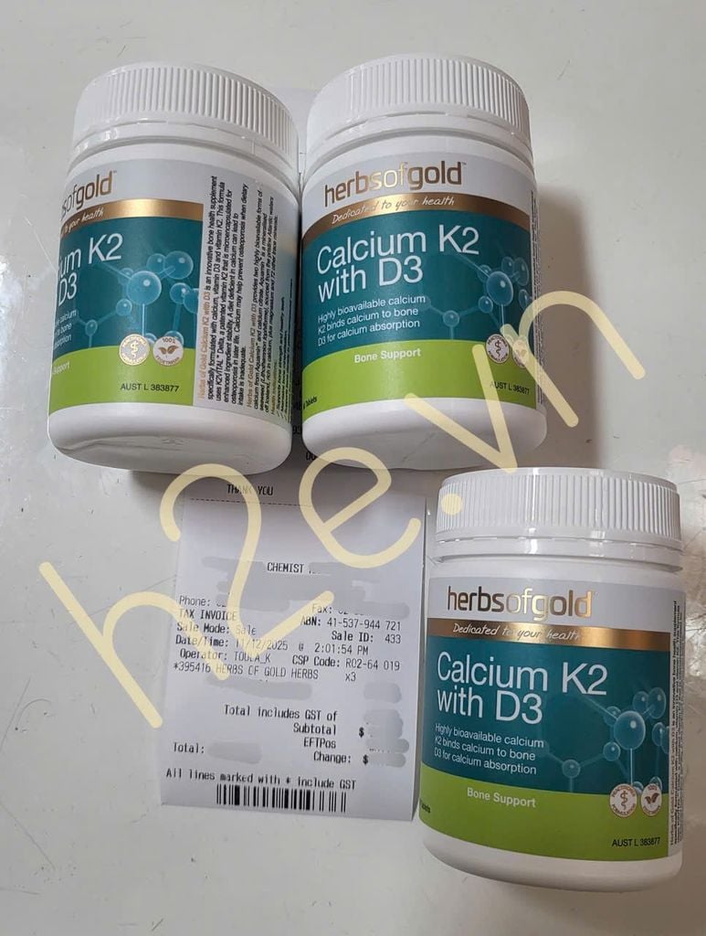 Viên Uống Bổ Sung Canxi Herbs Of Gold Calcium K2 with D3 lọ 90 viên