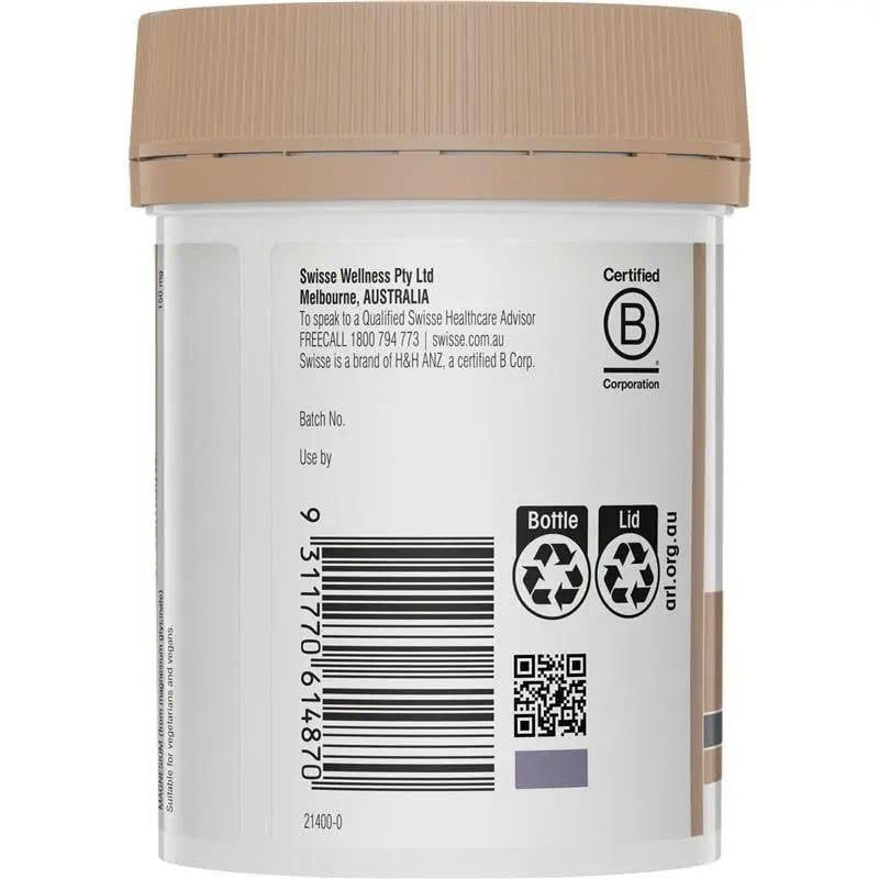 Viên Uống Bổ Sung Magie Hữu Cơ Swisse Ultiboost Magnesium Glycinate Lọ 120 Viên